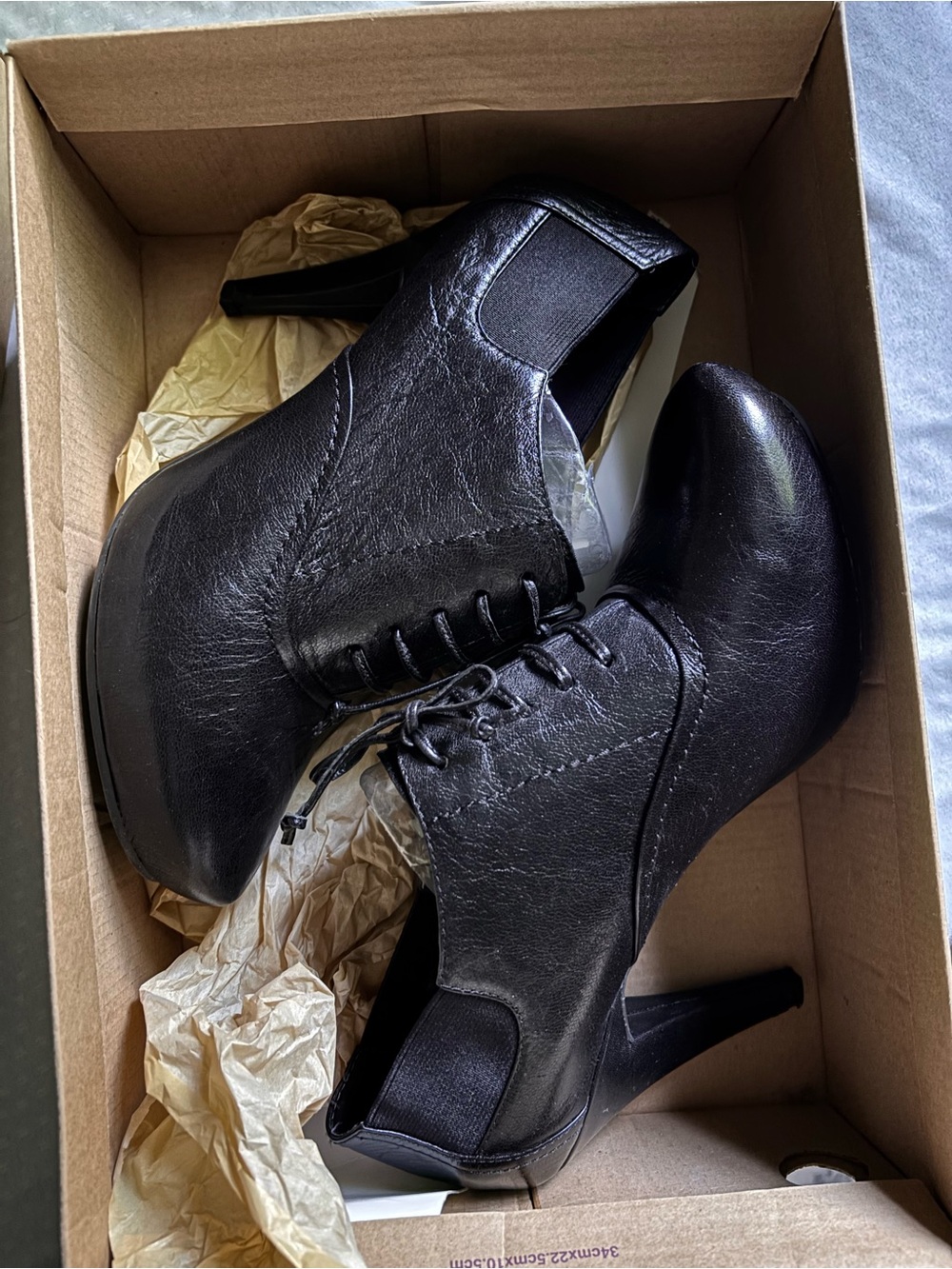 me too Black Lace-Up High Heel Ankle Booties